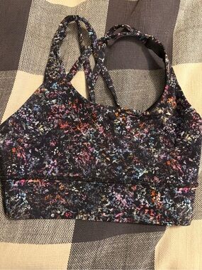 lululemon Black Floral Speckle Strappy Sports Bra size 4
